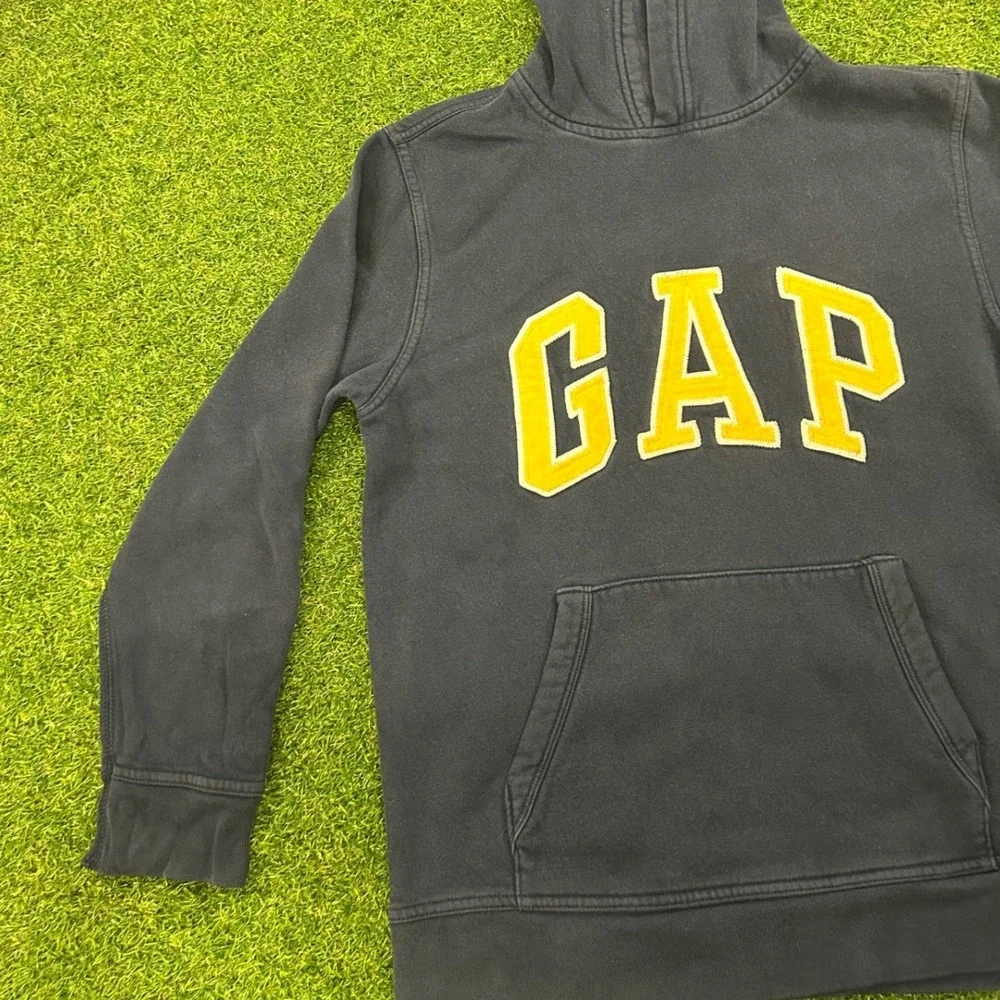 GAP Kid Pullover Hoodie Navy Blue Yellow Arch Logo Sweatshirt Boys Girls L 10-12